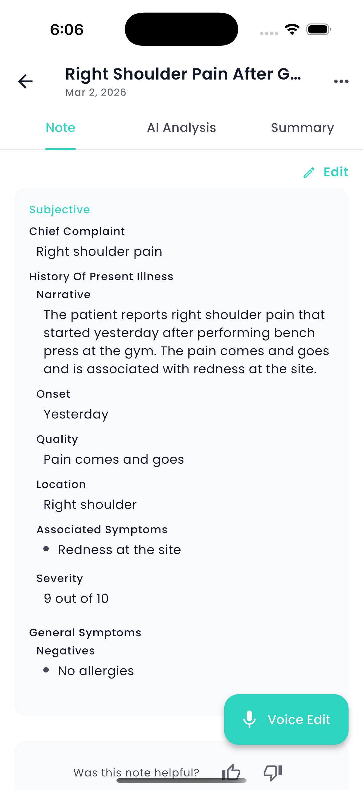Clinical note on mobile